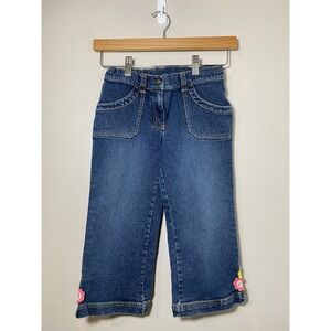 Gymboree Kids Denim Jeans Embroidered Flowers Capri Style Size 9 Rhinestone Slit